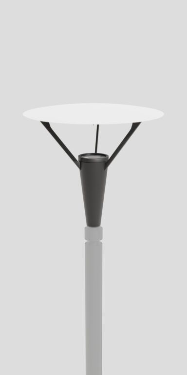 Luminária moderna 16 Plutónio, reflectindo a luz de um painel branco