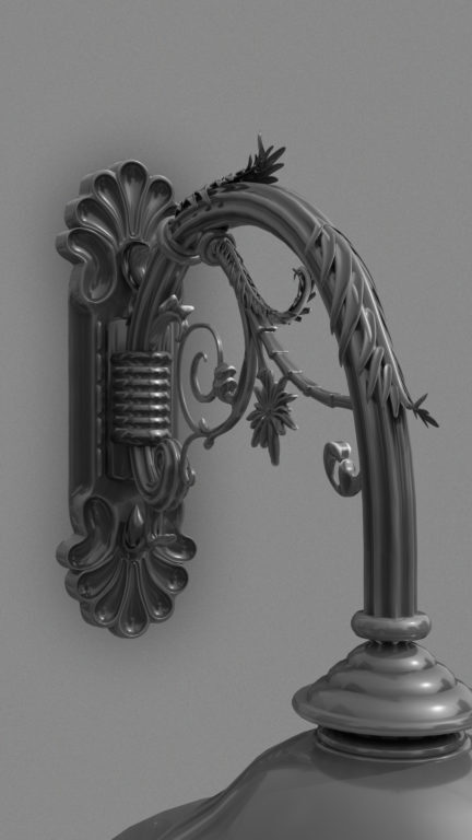 Catálogo de braços que suportam as luminárias de uma lanterna de pé ou de um candeeiro suspenso. Suportes de braço com um design moderno e mais ornamentado.